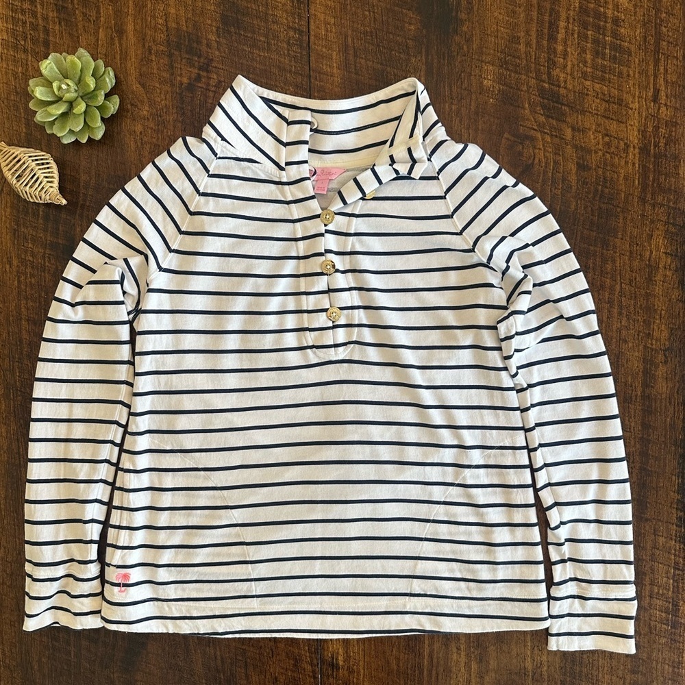 Lilly Pulitzer White and Navy Striped Pullover Top - Picture 3 of 10
